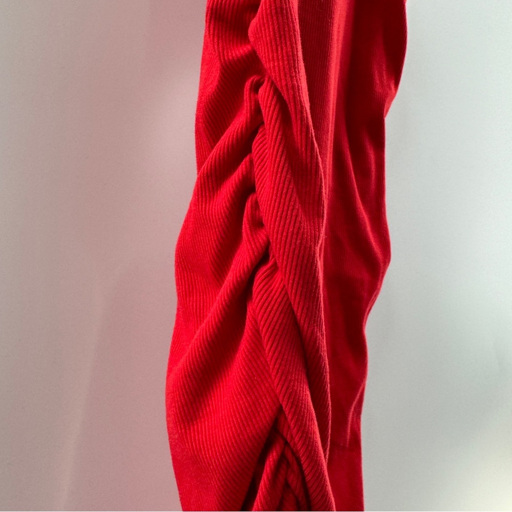 A New Day Red Ribbed V-Neck Midi Tank Dress with Scrunched Sides – Size Medium - Picture 8 of 8